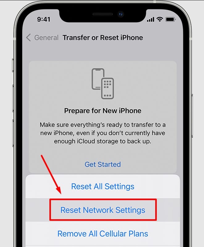 iphone reset network settings