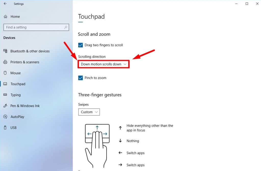 How to change scroll direction on windows laptop