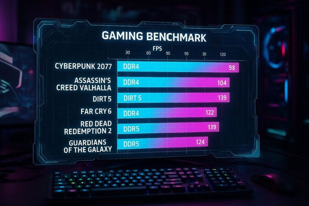 DDR4 vs DDR5 gaming FPS benchmark comparison chart
