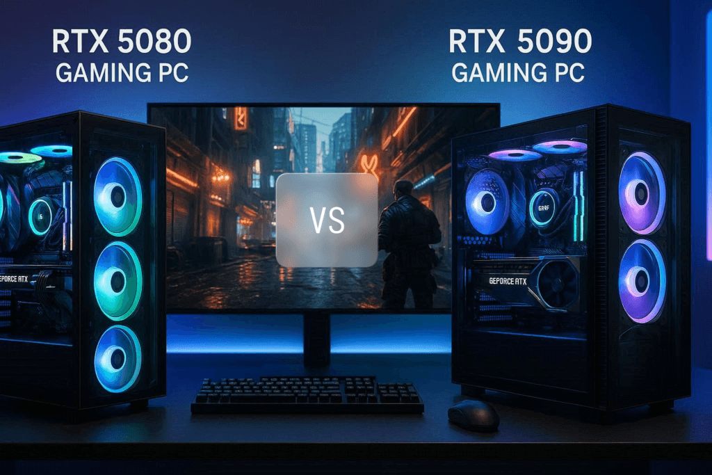 comparison of RTX 5080 vs RTX 5090 gaming PCs for 4K gaming performance