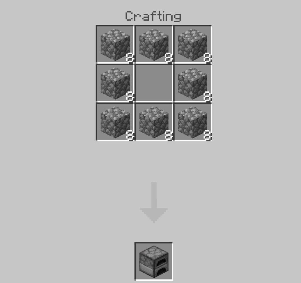Crafting a furnace in Minecraft using eight cobblestone blocks