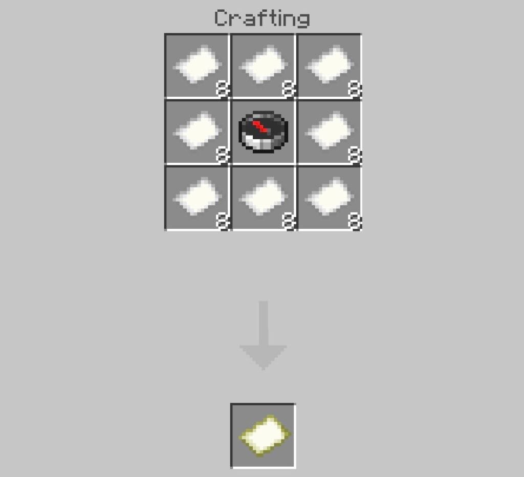Crafting a locator map in Minecraft with paper and a compass