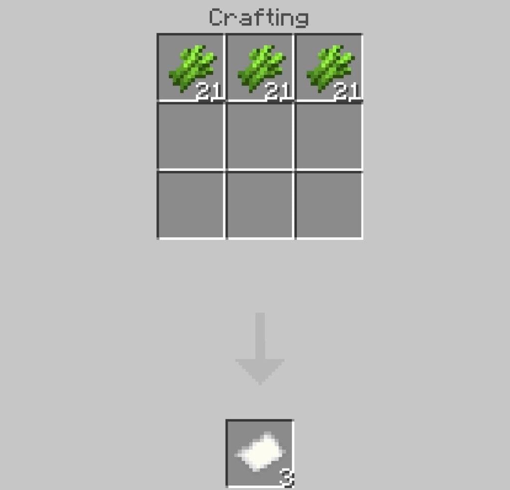 Crafting paper in Minecraft using three sugar canes