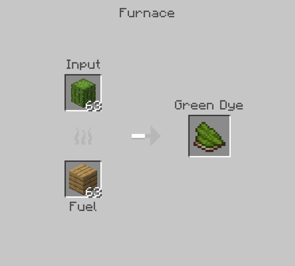 Smelting a cactus to craft green dye in Minecraft