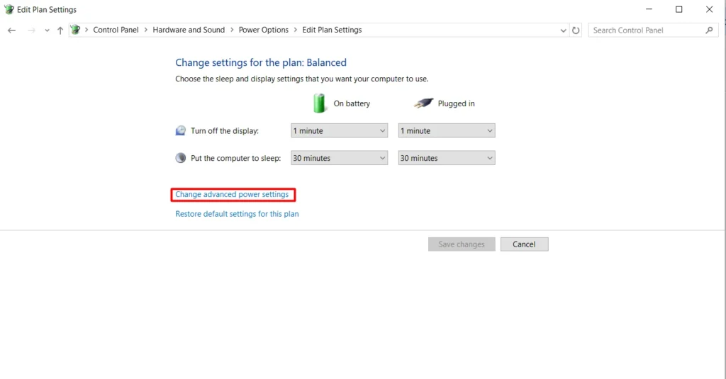 advanced power option