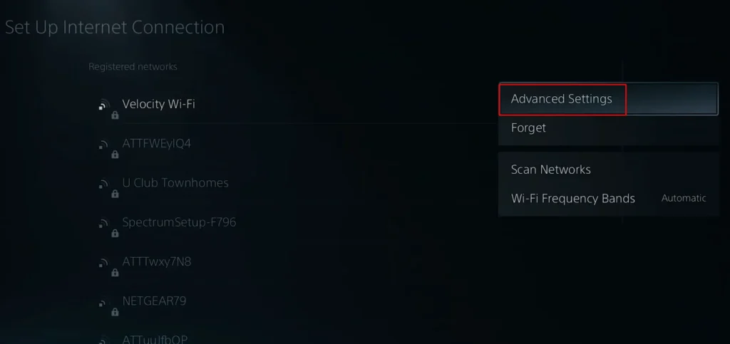 Advanced settings iption in ps5 settings