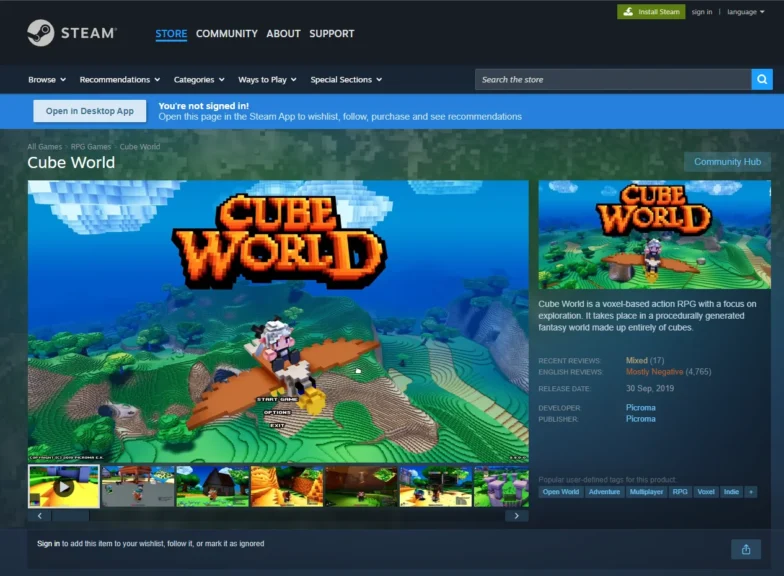 Cube World Game on steam