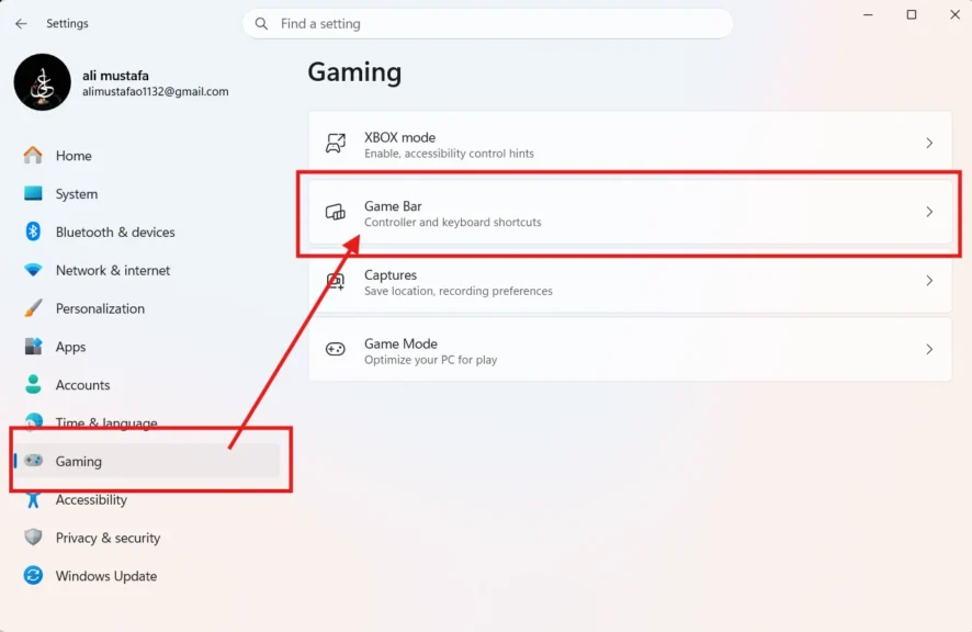 gamebar settings in game settings windows
