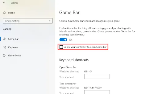 allowing you computer to open gamebar