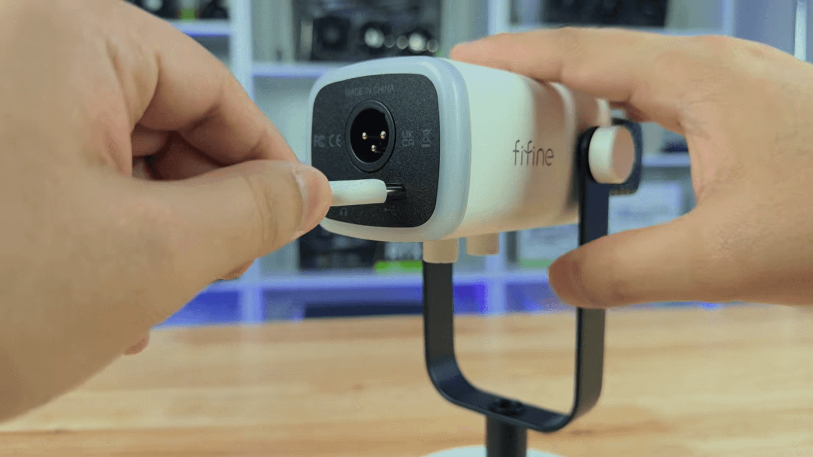 Connect the USB cable to the microphone.