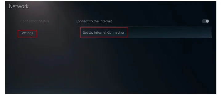 Selecting New Internet option on ps5