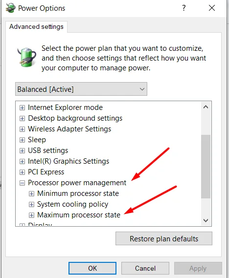 choose advanced power plan settings