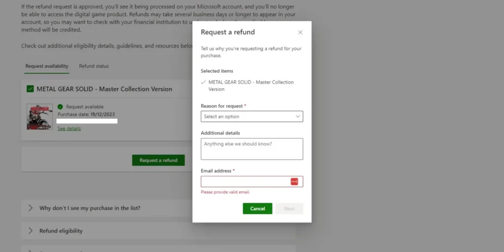 Requesting a refund on xbox
