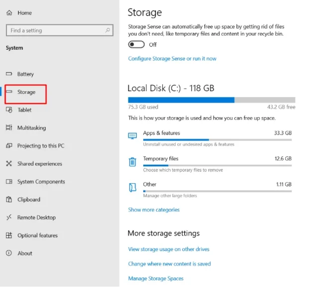 Opening Storage Option