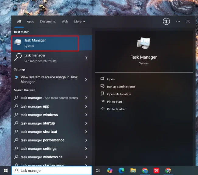 task manager shorcut windows
