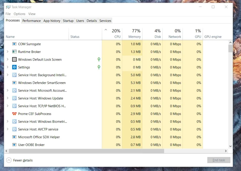 Click the CPU column to sort processes by CPU usage.