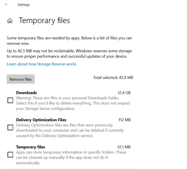 Opening temporary files option