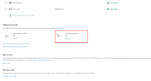 Select two step verification option