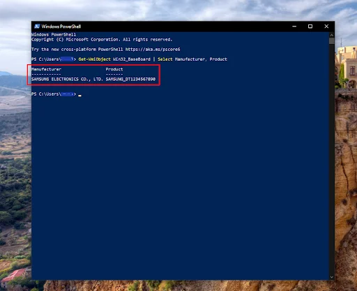 Giving Command to powershell for finding motherboard model