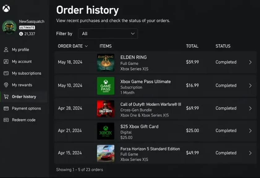 Xbox game history directory